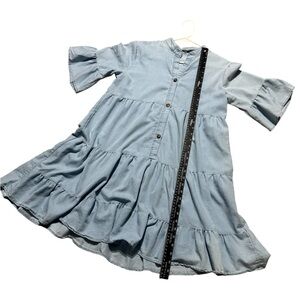Chic Blue Women's Dress with Ruffle Sleeves